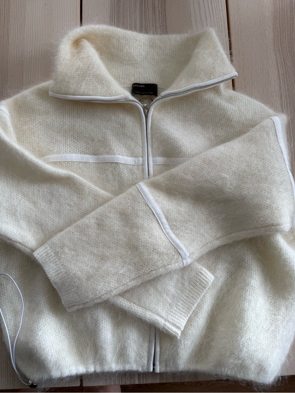 Women’s Cream Zip-Front Mohair Blend Sweater